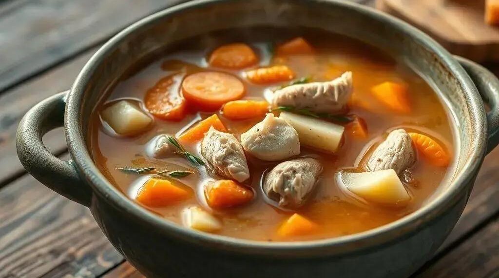 Sopa de legumes com frango caldo grosso: receita que aquece a alma em dias frios