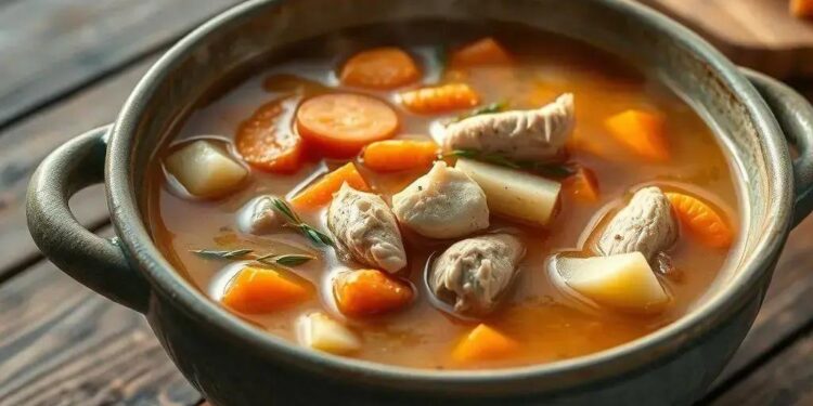 Sopa de legumes com frango caldo grosso: receita que aquece a alma em dias frios