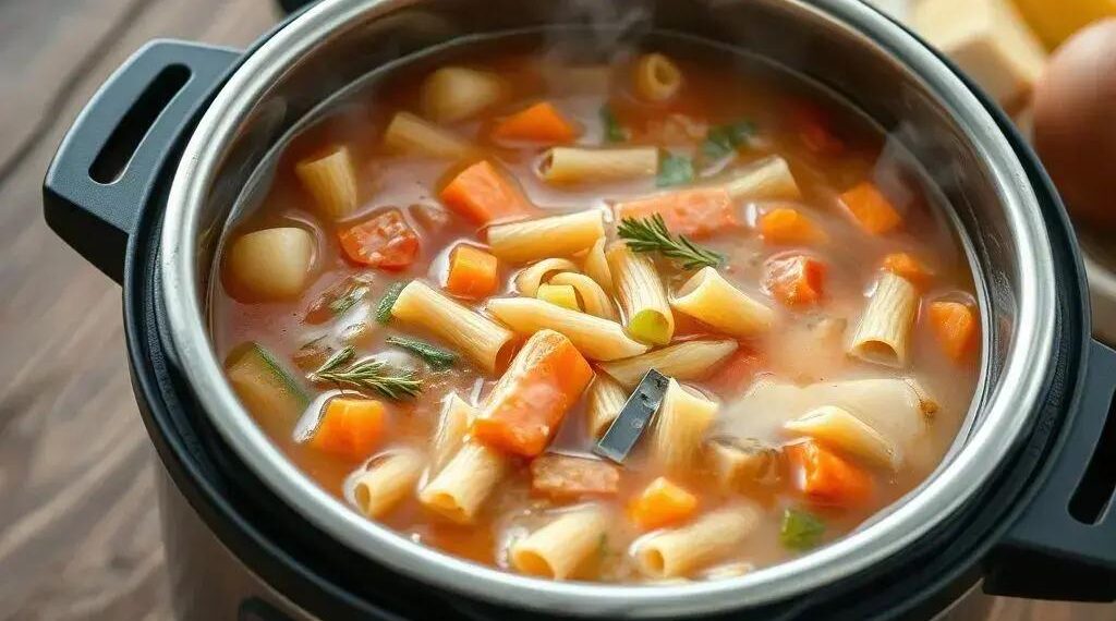 Sopa de legumes com macarrão na panela de pressão: receita rápida e nutritiva