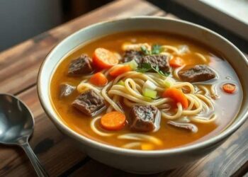 Sopa de macarrão com carne tudo gostoso: o conforto que sua família merece