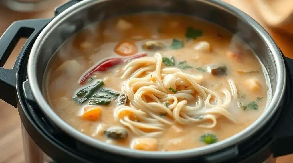 Sopa de macarrão na panela de pressão: receita rápida e cremosa em 15 minutos