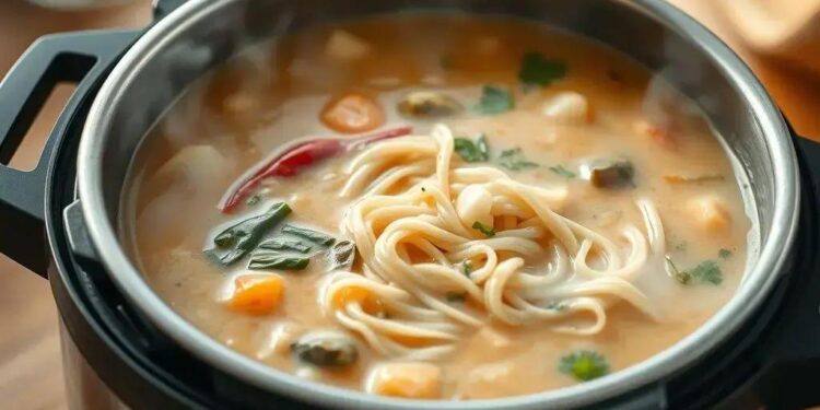 Sopa de macarrão na panela de pressão: receita rápida e cremosa em 15 minutos