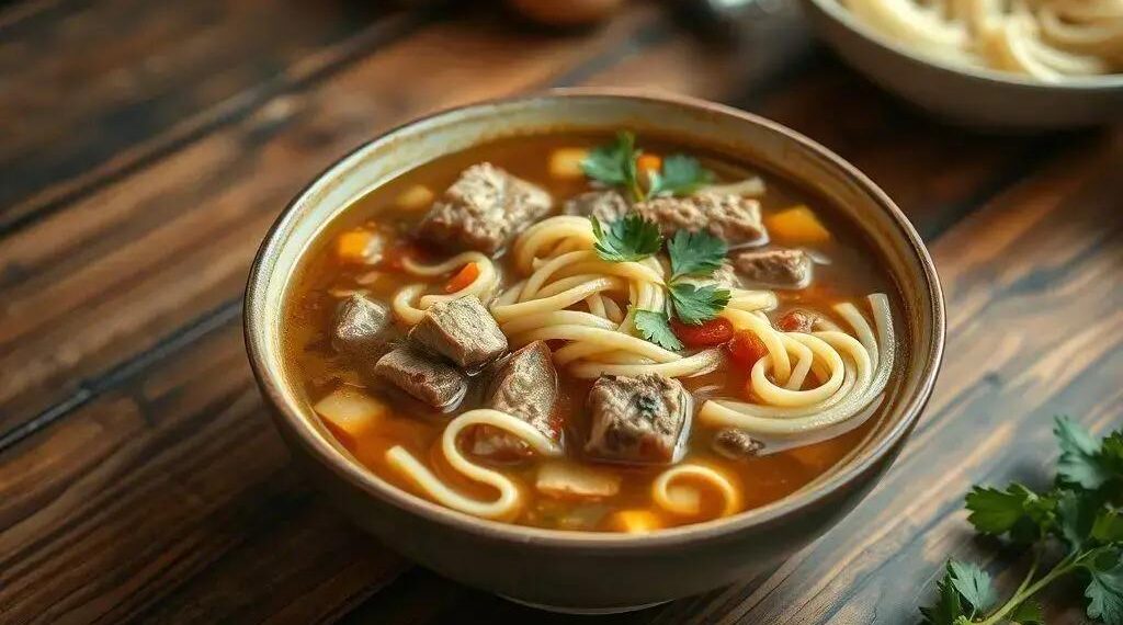 Sopa macarrao e carne: receita caseira que aquece o coração em dias frios