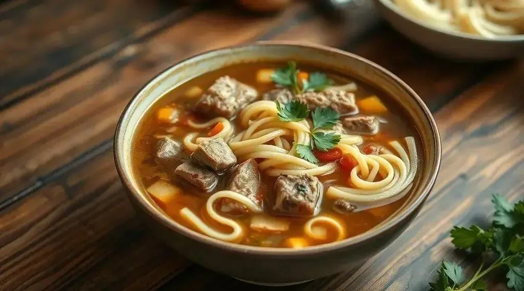 Sopa macarrao e carne: receita caseira que aquece o coração em dias frios