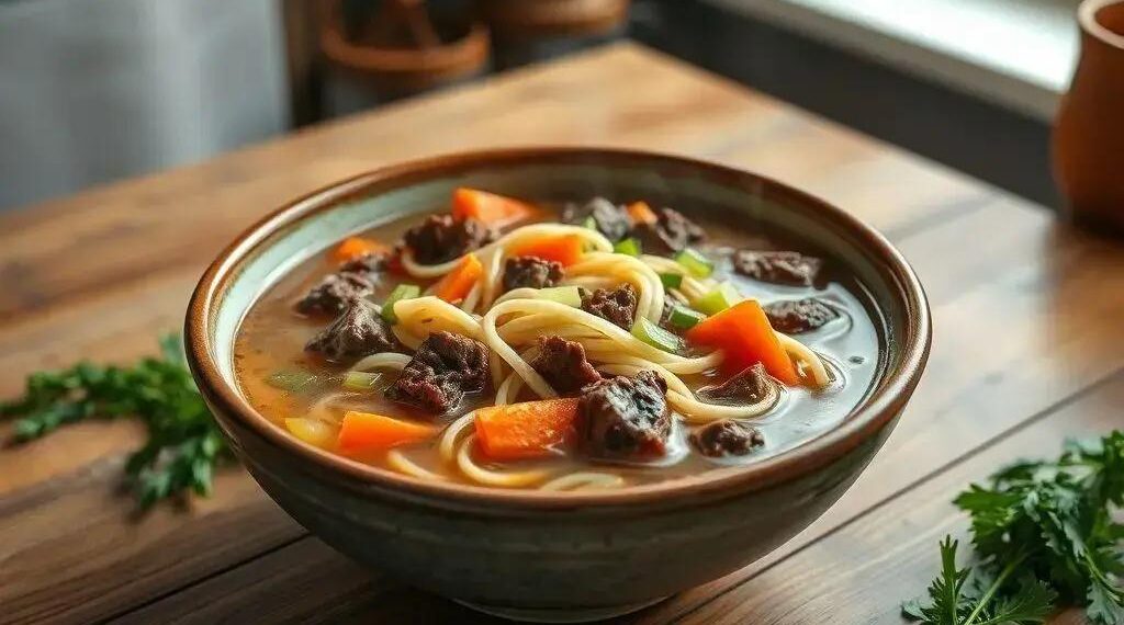 Sopa simples de macarrão com carne: receita caseira que aquece o coração em 30 minutos